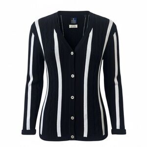 Callaway Black and White Stripe Long Sleeve Cable Knit Cardigan Size Large